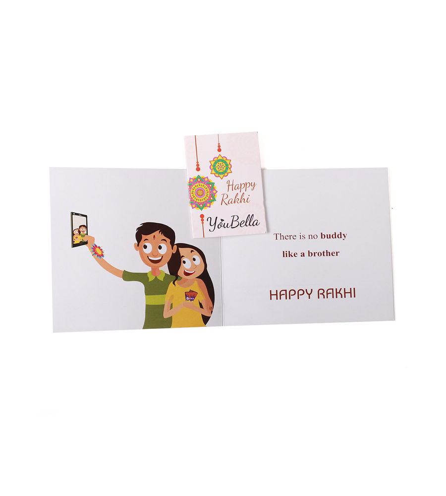 YouBella Designer Bracelet Rakhi and Greeting Card Combo Set for Brother Raksha Bandhan Gift for Brother (Style 3)